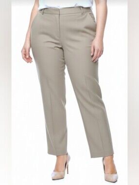 NWT@$79! KASPER! STONE BEIGE LINEN BLEND STRAIGHT, WIDER LEG DRESS PANTS! SZ 18